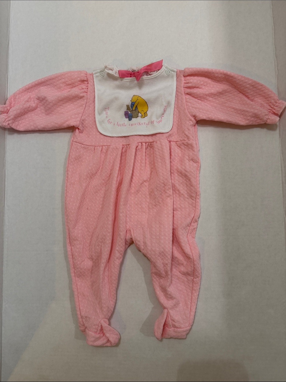 Vintage Classic Pooh Baby 3/6M Pink Footed Onesie SEE DESCRIPTION